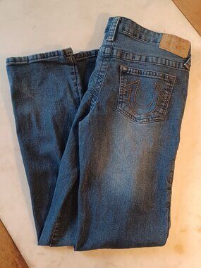 True Religion Ricky Jeans 16 Medium Wash Relaxed Straight Stretch Fade Denim